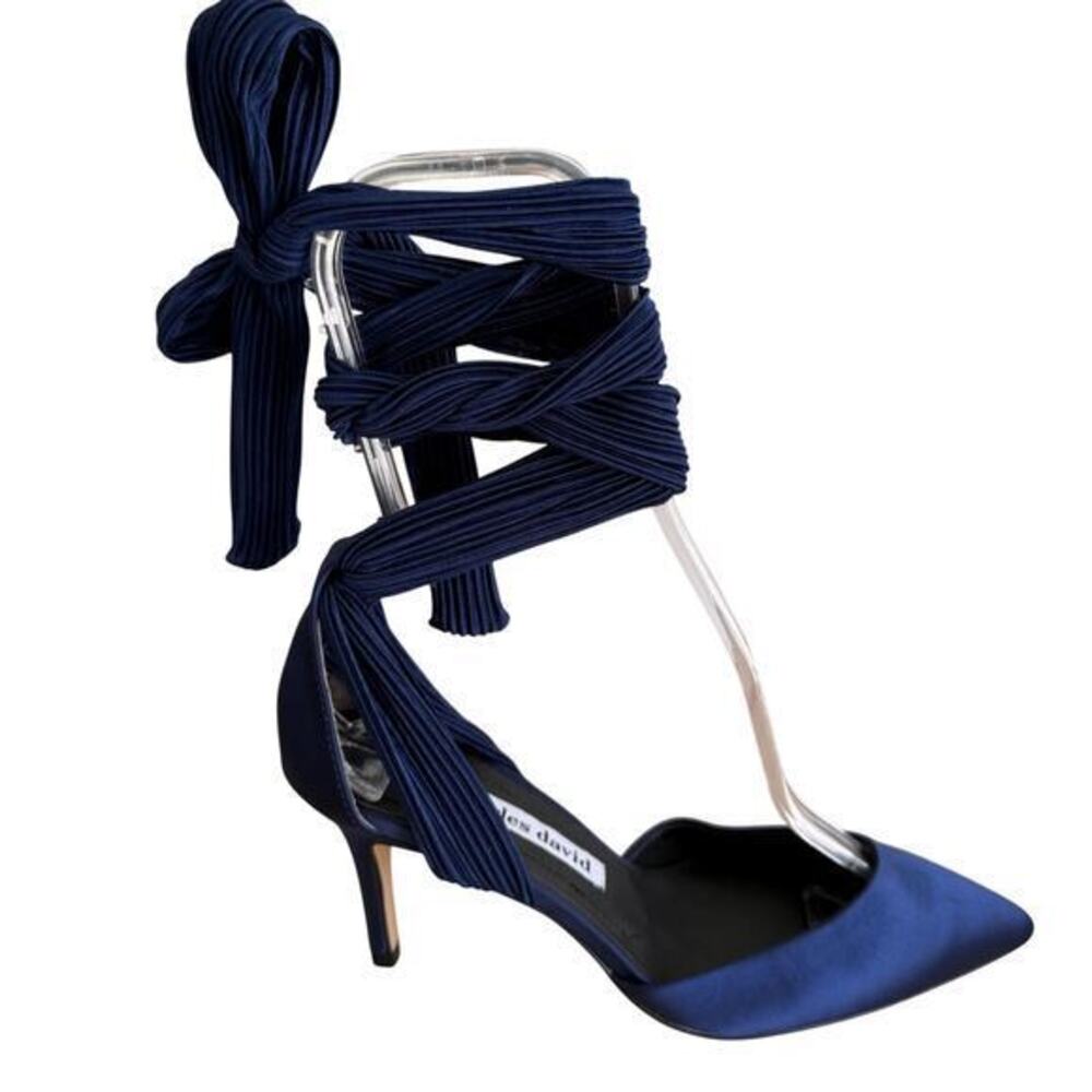 NWOT Charles David Blue Satin Ribbon Tie Ankle Pump Heel - 6